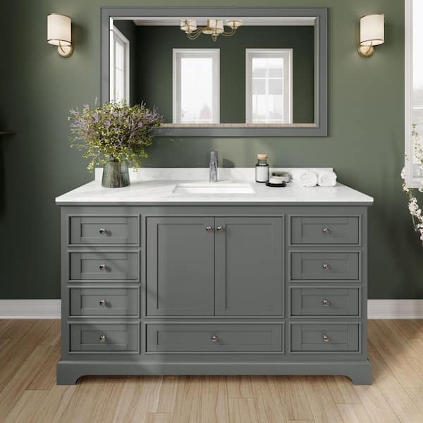Wyndham Collection Deborah 60 in.W x 22 in.D Single Vanity in Dark Gray w/Cultured Marble Vanity Top in Light-Vein Carrara w/Basin &Med Cab