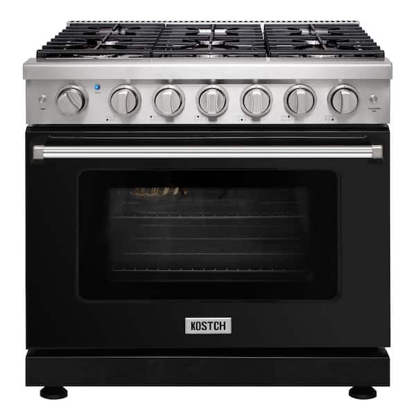 36 in. 6 Burners Freestanding Natural Gas Range in Stainless Steel with 6.0 cu. ft. Convection Oven and Black Oven Door