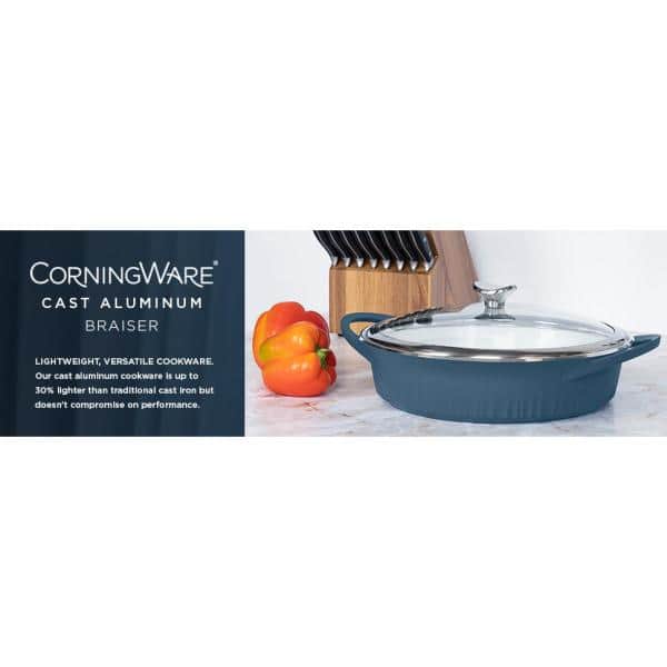 Corningware Cast Aluminum 4 Quart Braiser with Lid - Navy