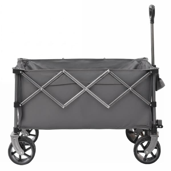 3 cu. ft. Gray Aluminium Alloy Garden Cart, Folding Wagon with Big Wheels, Large Capacity Wagon for Camping