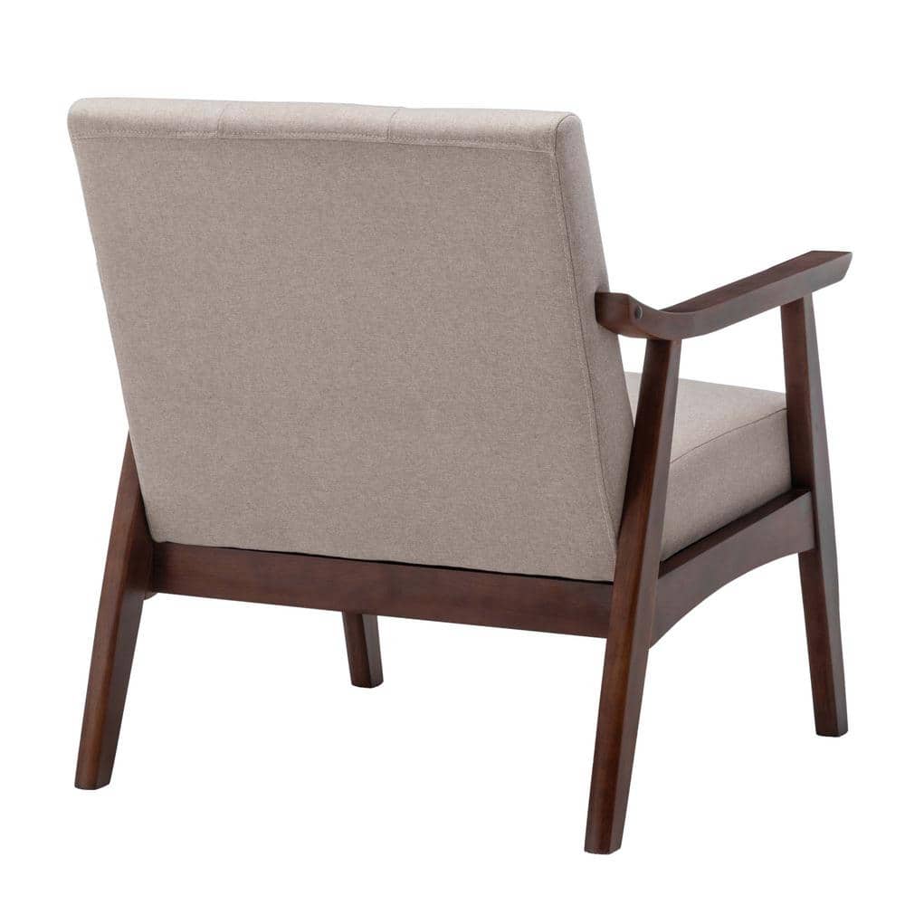 Sandy Beige Fabric Espresso Wood Accent Chair