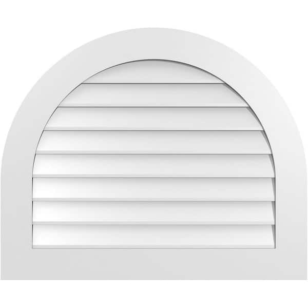 Ekena Millwork 34 in. x 28 in. Round Top Surface Mount PVC Gable Vent: Decorative with Standard Frame