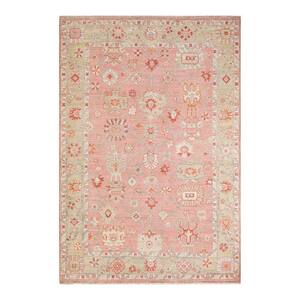 One-of-a-Kind Hand Knotted Oushak Traditional Wool Pink Area Rug 6' 0" x 8' 9"