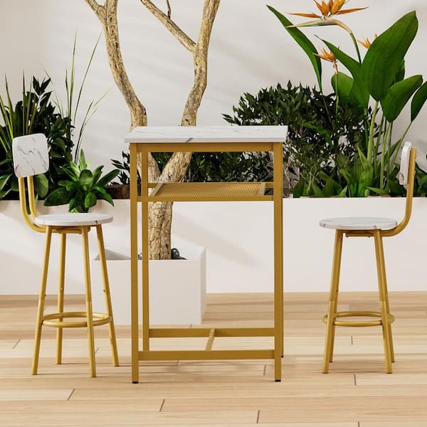 3-Piece Wood Square Indoor Outdoor Bistro Set Dining Set with Backrest and Partitions