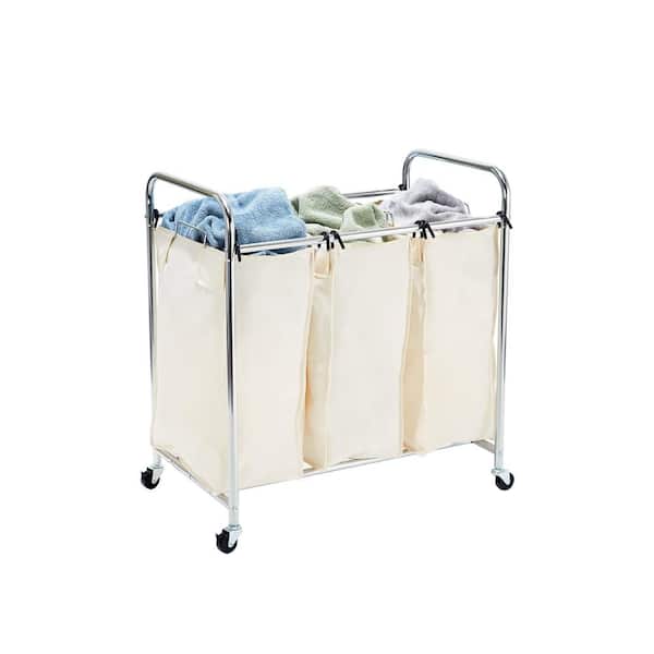 Laundry Hamper Storage Cart with Rolling Wheels 3 Section Removable Bags Heavy Duty Laundry Sorter Cart Black, 3 Bags 