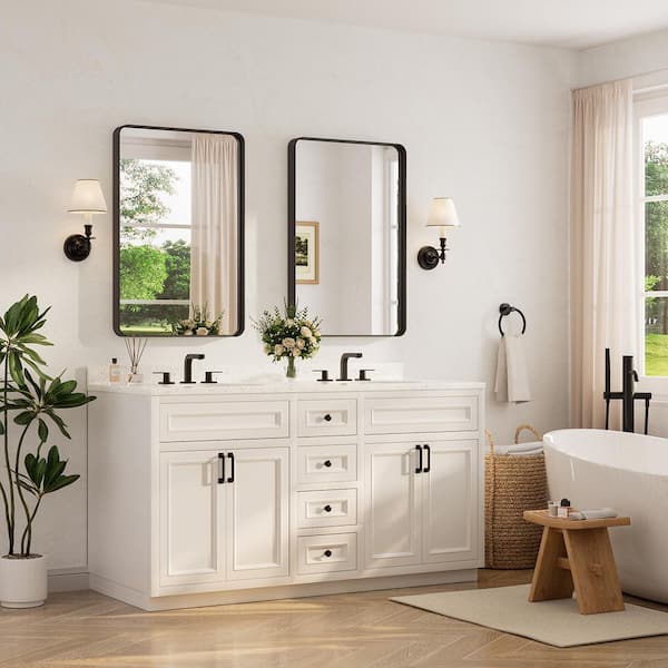 24 in. W x 36 in. H Modern Rectangular Black Bathroom Mirrors Aluminum Framed Wall Bathroom Vanity Mirror