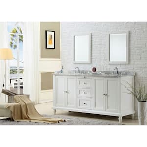 Classic 70 in. Double Vanity in Pearl White with Marble Vanity Top in Carrara White