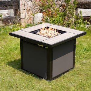 Outdoor 32 in. 40,000 BTU Propane Metal Fire Pit Table with Cover/Lid for Patio, Textilene/Square