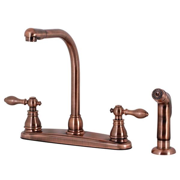Kingston Brass American Classic 2-Handle Centerset Standard Kitchen Faucet and Side Sprayer in Antique Copper