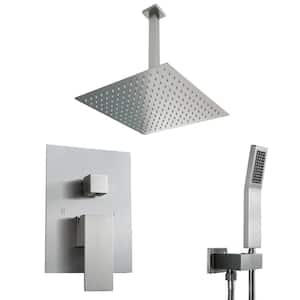 2-Spray Patterns with Ceiling Mount Rainfall Shower Heads with Handheld Shower 1.8 GPM 16 in. Brushed Nickel