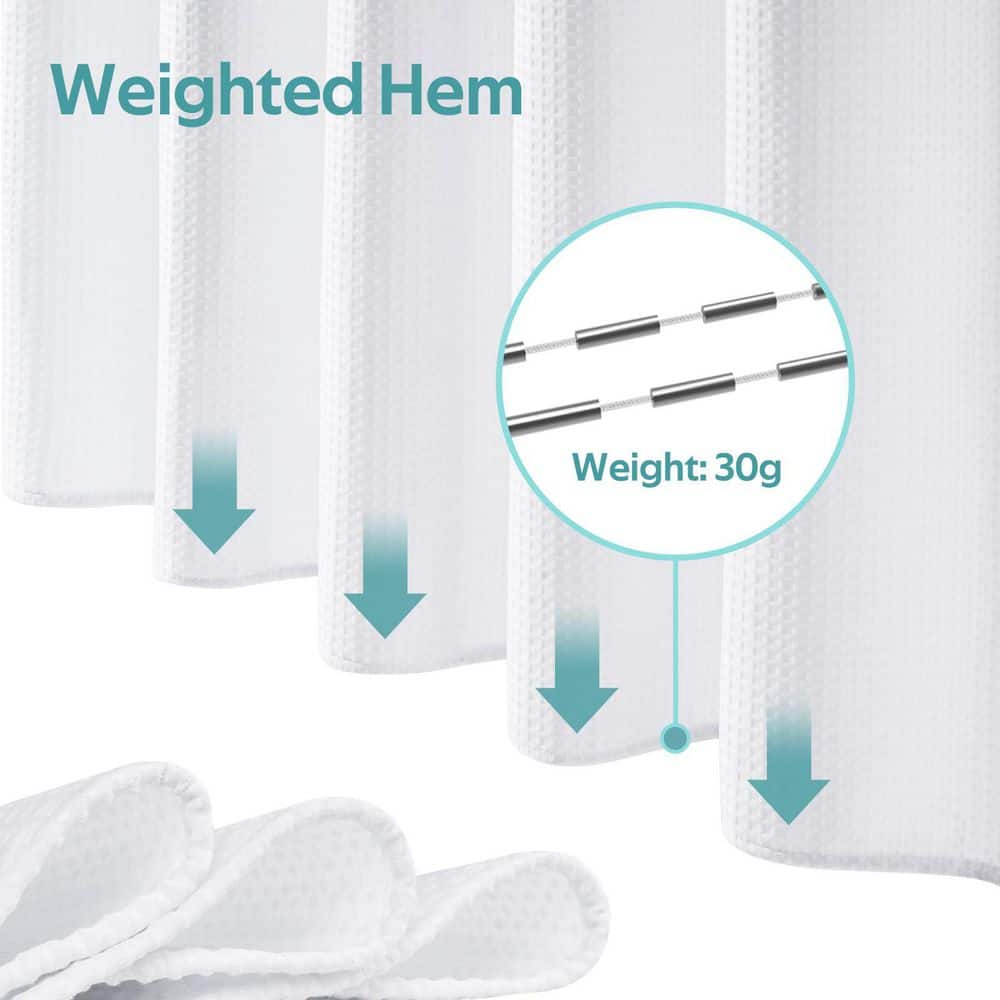 72 in. W x 72 in. L Cloth Polyester Waffle Shower Curtain Set in White for Home Bathroom, Modern Bathroom Renovation - Thumbnail 3