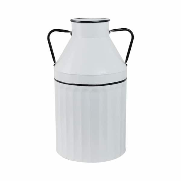 24 in. White Metal Milk Can Decorative Vase