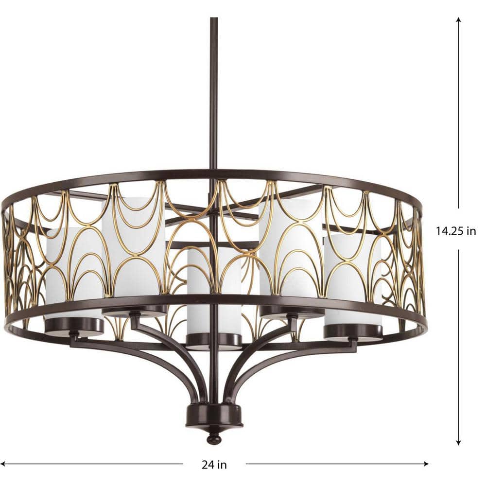 Cirrine Antique Bronze 27'' Drum Chandelier with Etched White Glass