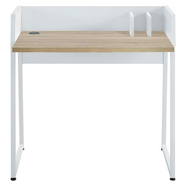 MODWAY 36 in. Rectangular White/Natural Writing Desk with Open Storage
