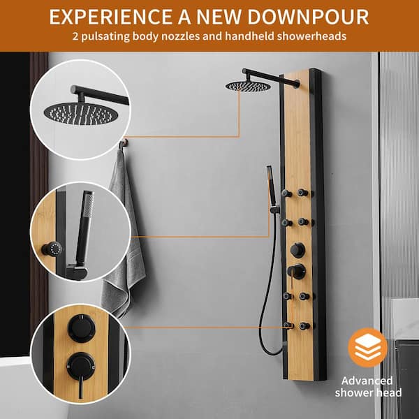 57 In. 8-Jet Multifunction Shower Panel System With Adjustable Rainfall Shower Head And Handheld Shower head 57 In. 8-Jet Multifunction Shower Panel System With Adjustable Rainfall Shower Head And Handheld Shower head