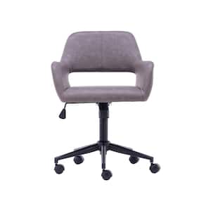 Simple High PU Light Grey Faux Leather Seat with PU Upholstered with Black Finished Steel Base Chair Adjustable Height