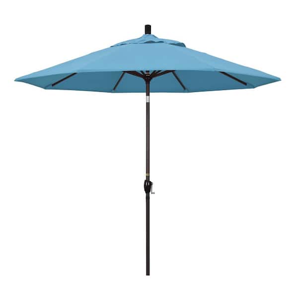 9 ft. Bronze Aluminum Market Patio Umbrella with Push Tilt Crank Lift in Spectrum Sailor Sunbrella