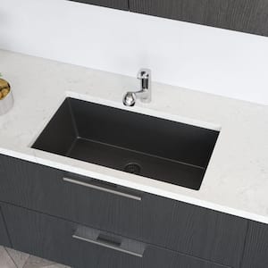 Carbon Granite Quartz 33 in. Single Bowl Undermount Kitchen Sink Kit