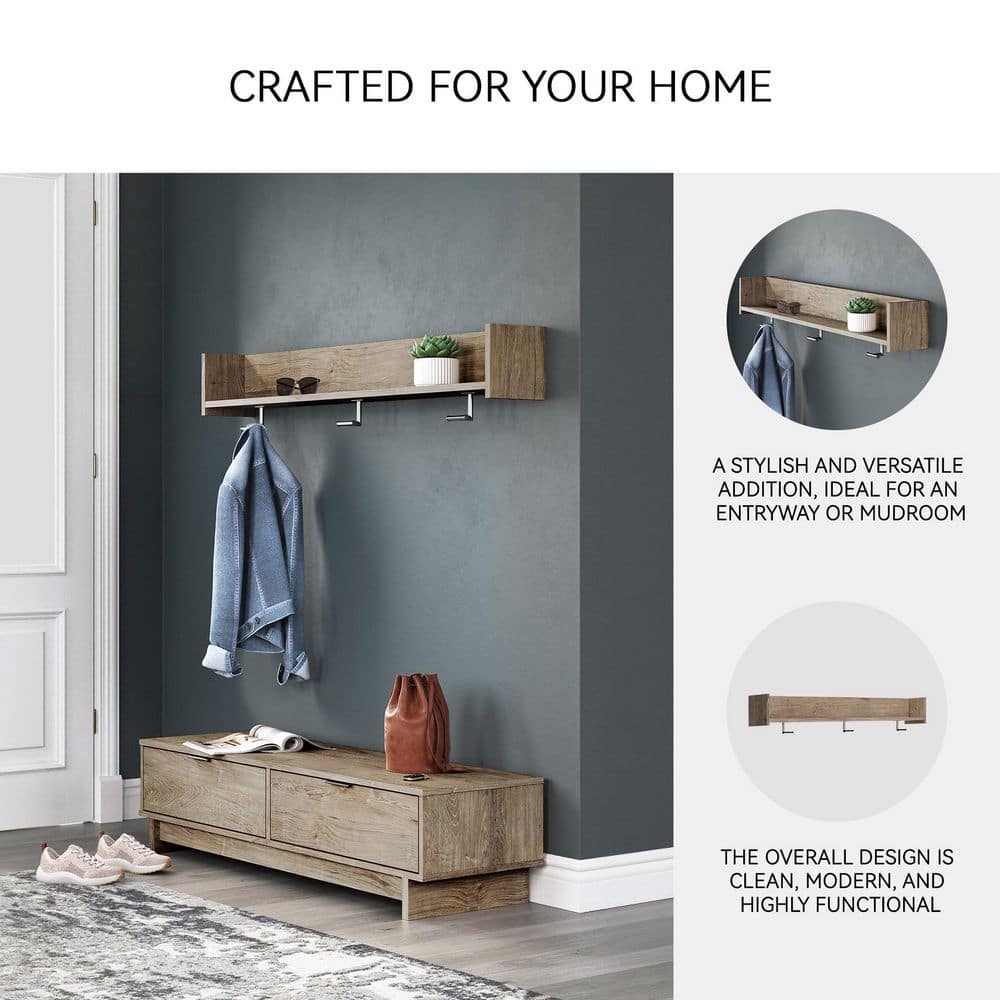 Oliah Brown Wall-Mounted Coat Rack with Shelf - thumbnail 5