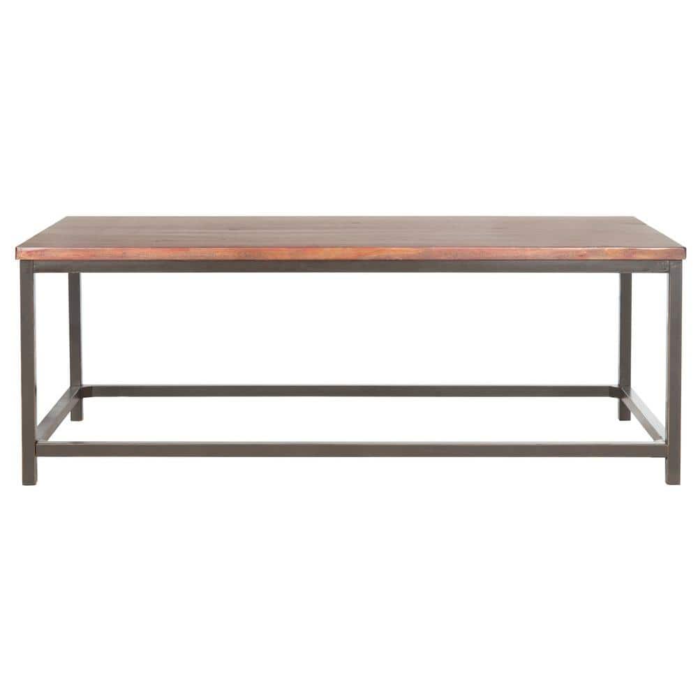 Distressed Maroon Walnut Wood and Metal Rectangular Cocktail Table
