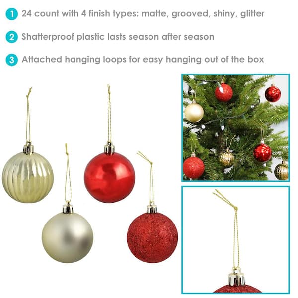 24 X CHRISTMAS TREE BAUBLES 60MM  XMAS DECORATION BAUBLE SHATTERPROOF GLITTER
