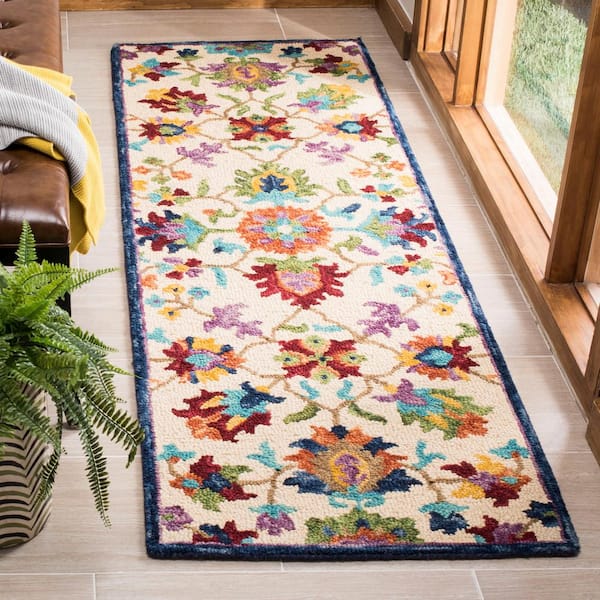 Aspen Ivory/Blue 2 ft. x 11 ft. Floral Runner Rug