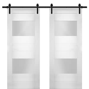 60 in. x 84 in. Single Panel White Solid MDF Barn Door Slab with Double Barn Black Hardware