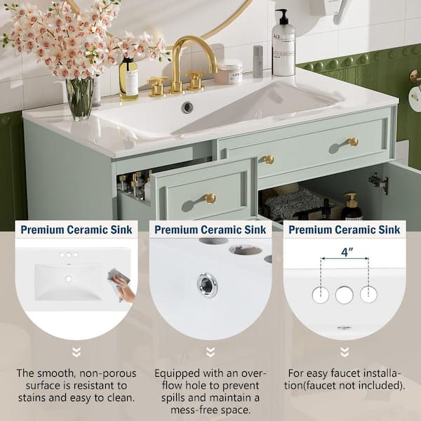 Virubi 36 in. W Single Sink Bath Vanity in Green with White