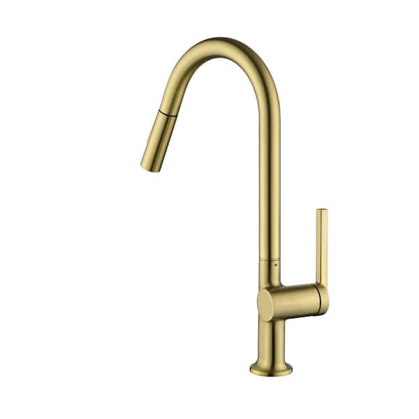 2-Spray Single Handle Pull Down Sprayer Kitchen Faucet in Brushed Gold