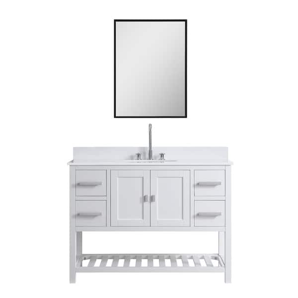 Design Element Monaco 48 in. White Bathroom Vanity Base Cabinet without Top
