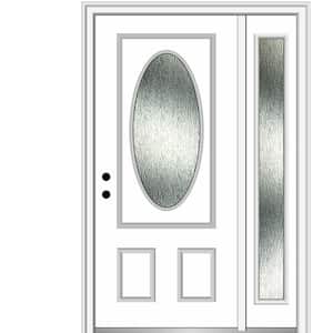 48 in. x 80 in. Right-Hand Inswing Rain Glass Brilliant White Fiberglass Prehung Front Door on 6-9/16 in. Frame