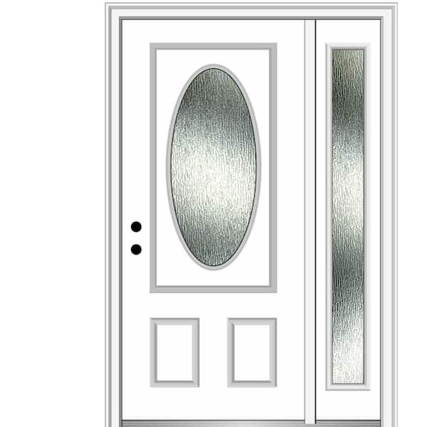 MMI Door 48 in. x 80 in. Right-Hand Inswing Rain Glass Brilliant White Fiberglass Prehung Front Door on 6-9/16 in. Frame