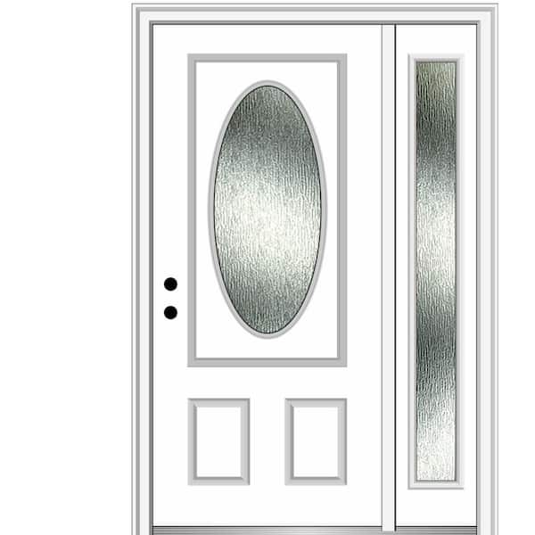 MMI Door 50 in. x 80 in. Right-Hand Inswing Rain Glass Primed Fiberglass Prehung Front Door on 4-9/16 in. Frame