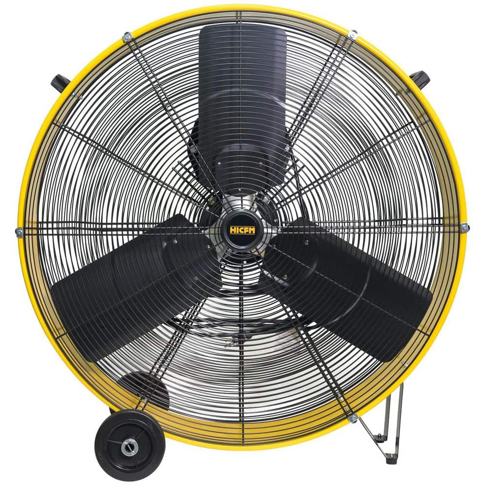 Edendirect 30 in. Portable High Velocity Heavy Duty Industrial DC Drum Fan in Yellow, with Variable Speed, 2 Wheels