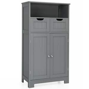 24 in. W x 12 in. D x 43 in. H Gray Bathroom Wooden Side Linen Cabinet with Open Shelves, 2 Drawers and 2 Doors