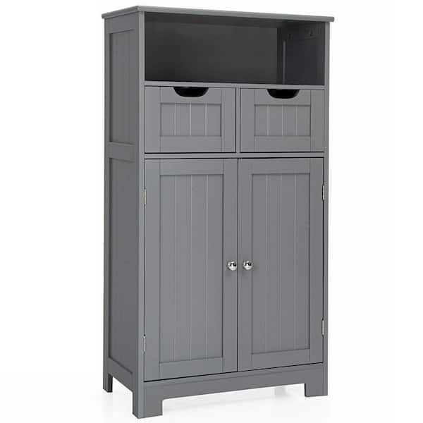 ANGELES HOME 24 in. W x 12 in. D x 43 in. H Gray Bathroom Wooden Side Linen Cabinet with Open Shelves, 2 Drawers and 2 Doors