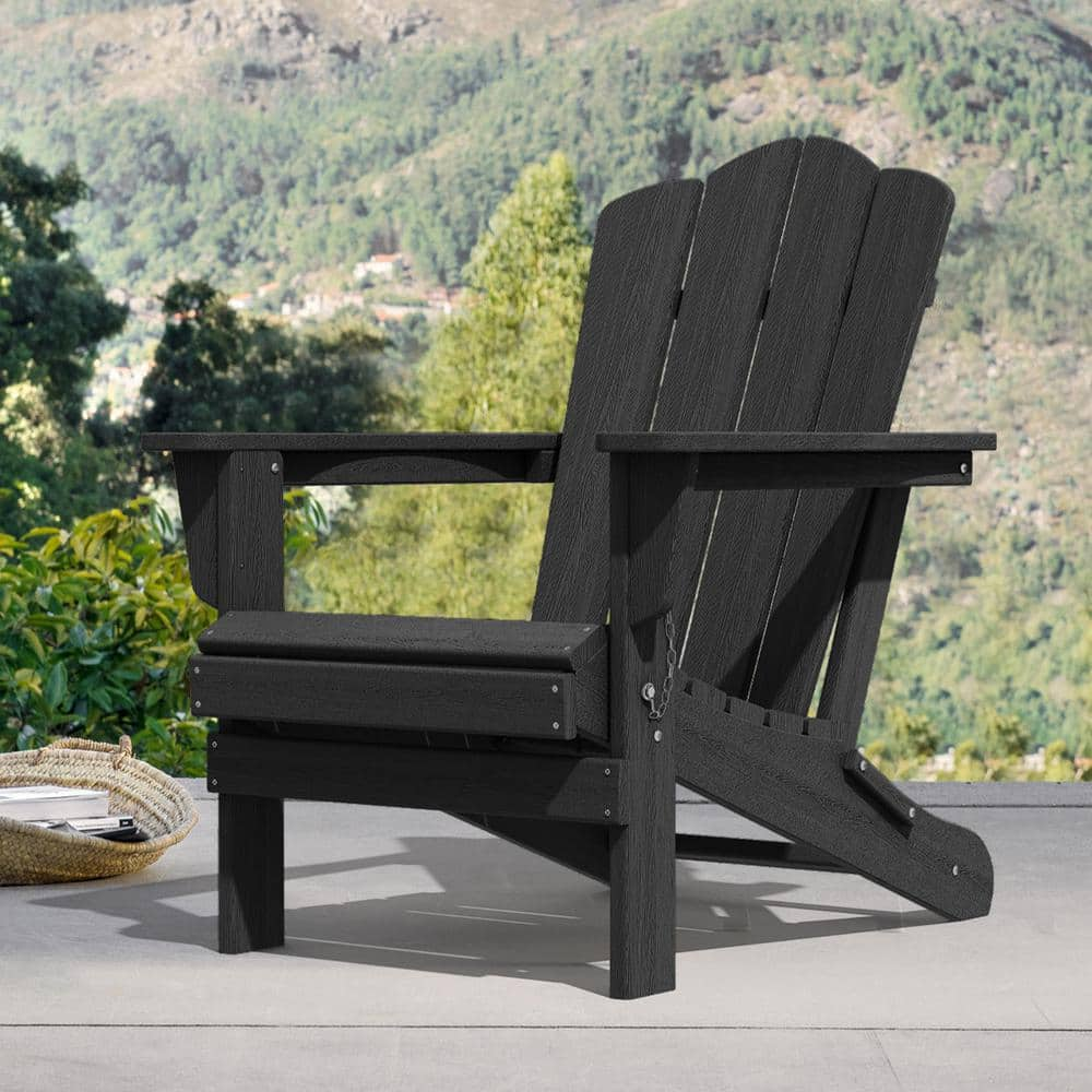 JEAREY Black HDPE Folding Plastic Adirondack Chair(1 Pack） PEFAC-HD-BK ...