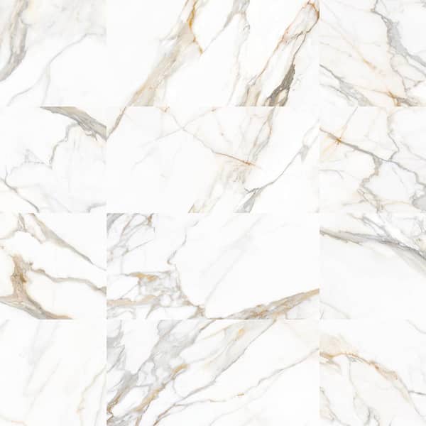 Calacatta Gold/White 24 in. x 48 in. Textured Matte Subway Porcelain Wall and Floor Tile (15.5 sq. ft. /Case)