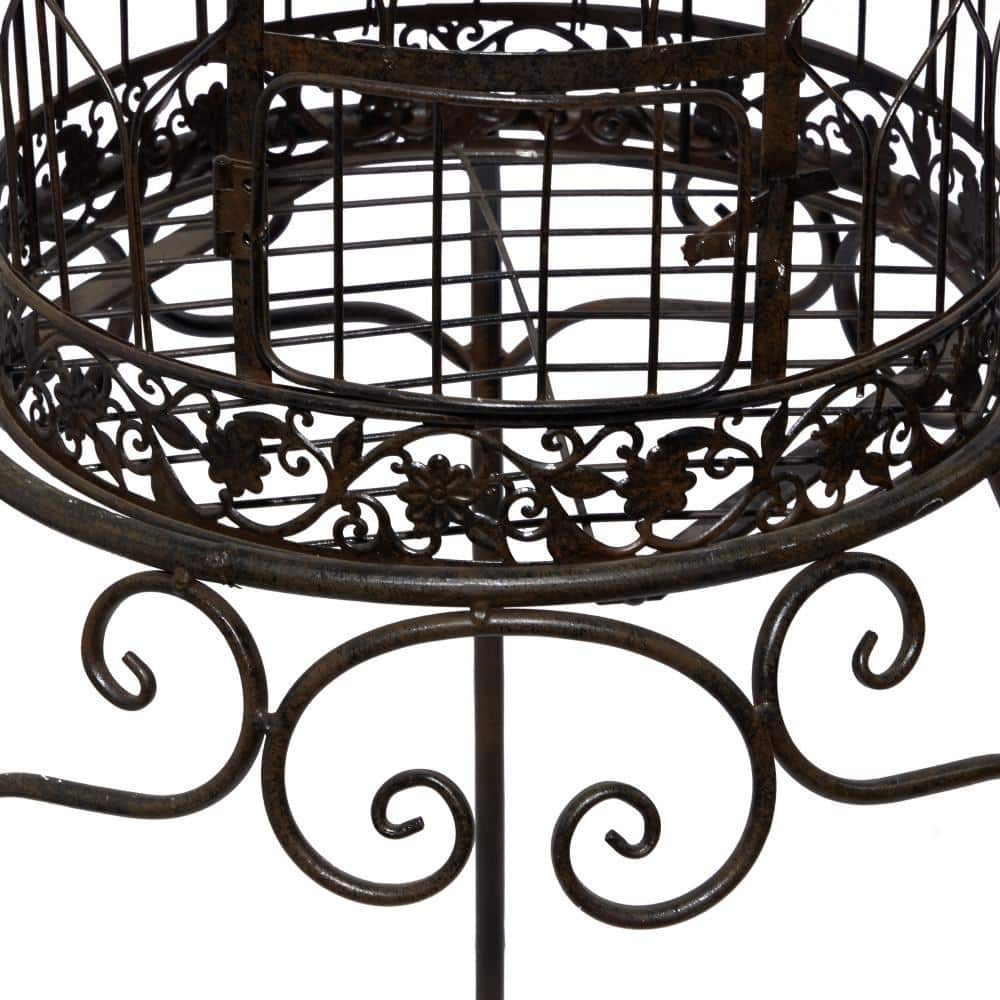 Victorian Black Metal Birdcage with Stand and Hook