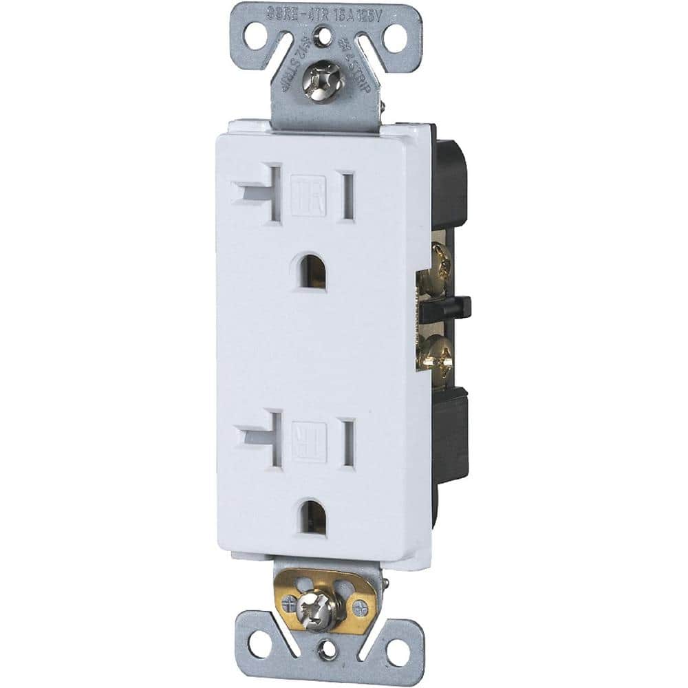 20 Amp White Tamper Resistant Duplex Outlet with Wall Plate