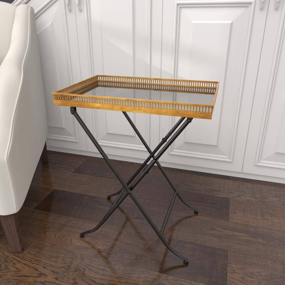 Elegant Gold Metal and Stone Rectangular Accent Table