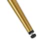 Close-up of a gold metal chair leg with an adjustable black leveling foot.