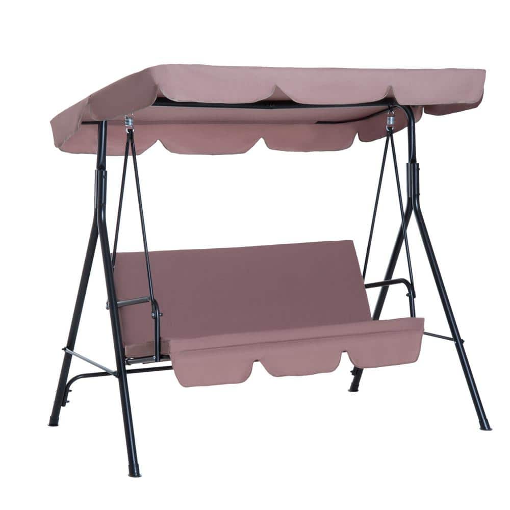3 Seat Outdoor Steel Patio Swing Chair with Removable Cushion Adjustable Ti