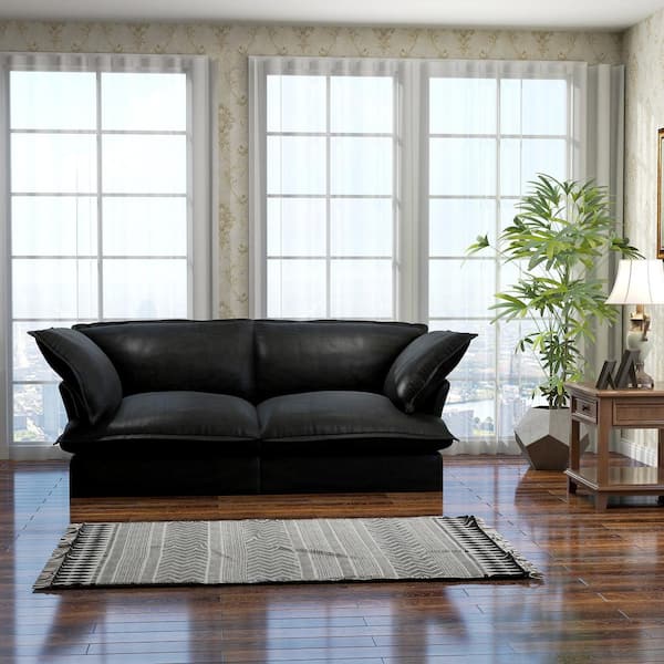 83 in. Flared Arm 2-Piece Linen Modular Overstuffed Deep Seat Sectional Sofa Cloud Couch in Black