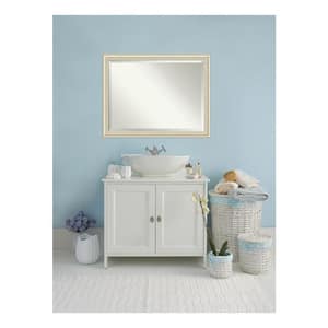 Country White Wash 44.5 in. x 34.5 in. Beveled Rectangle Wood Framed Bathroom Wall Mirror in Cream,White