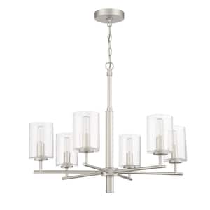 Hailie 6-Light Satin Nickel Finish w/Clear Glass Transitional Chandelier for Kitchen/Dining/Foyer No Bulb Included