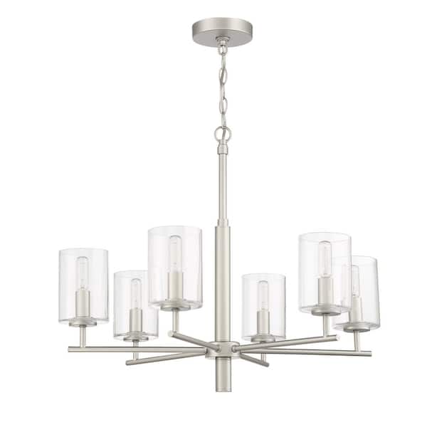CRAFTMADE Hailie 6-Light Satin Nickel Finish w/Clear Glass Transitional Chandelier for Kitchen/Dining/Foyer No Bulb Included