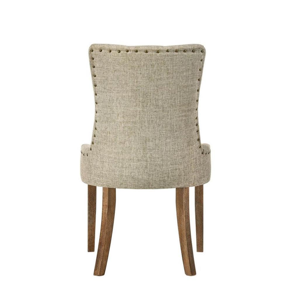 Beige Upholstered Side Chair with Salvaged Oak Legs