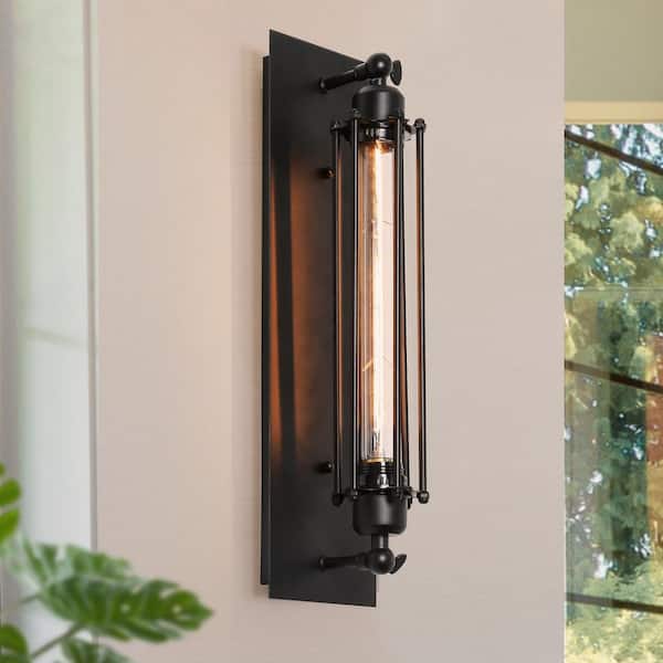 LNC Farmhouse Matte Black Rectangle Wall Lamp 1-Light Industrial Sconce for Ambiance in Living Dining Room Kitchen Corridor