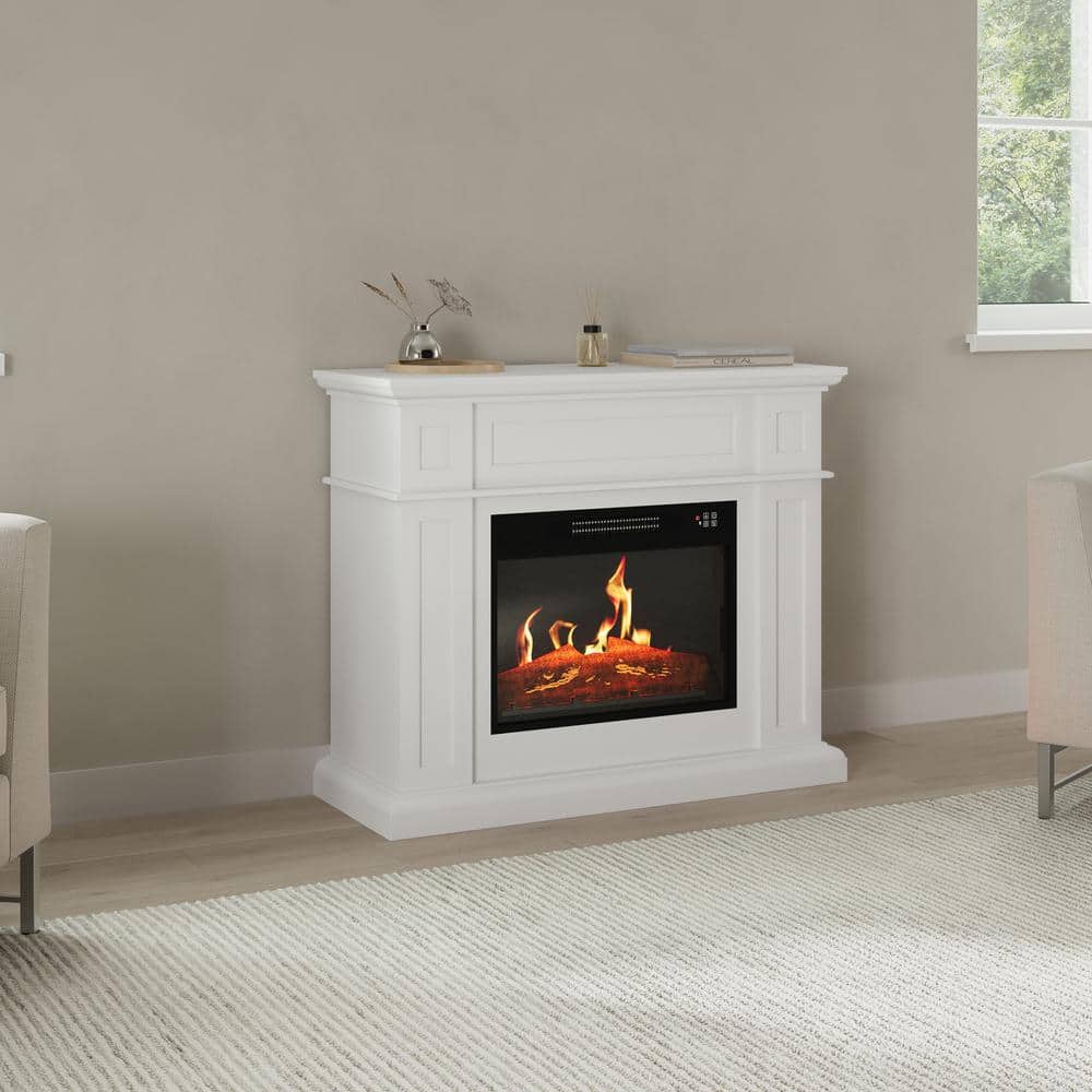 White Electric Fireplace with Mantel and Remote Control